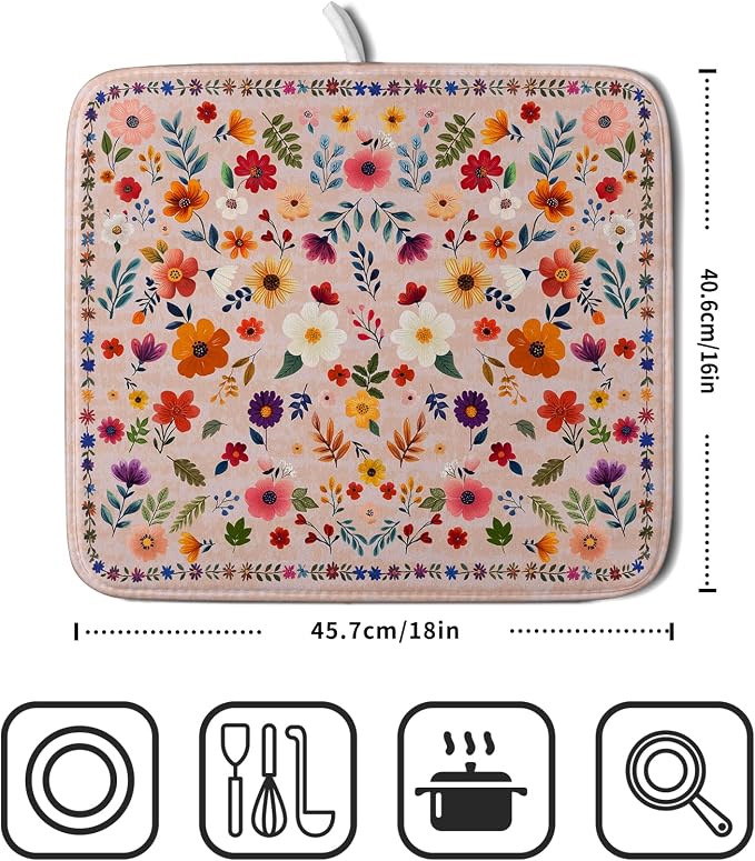 Boho Floral Dish Drying Mat - Image 2