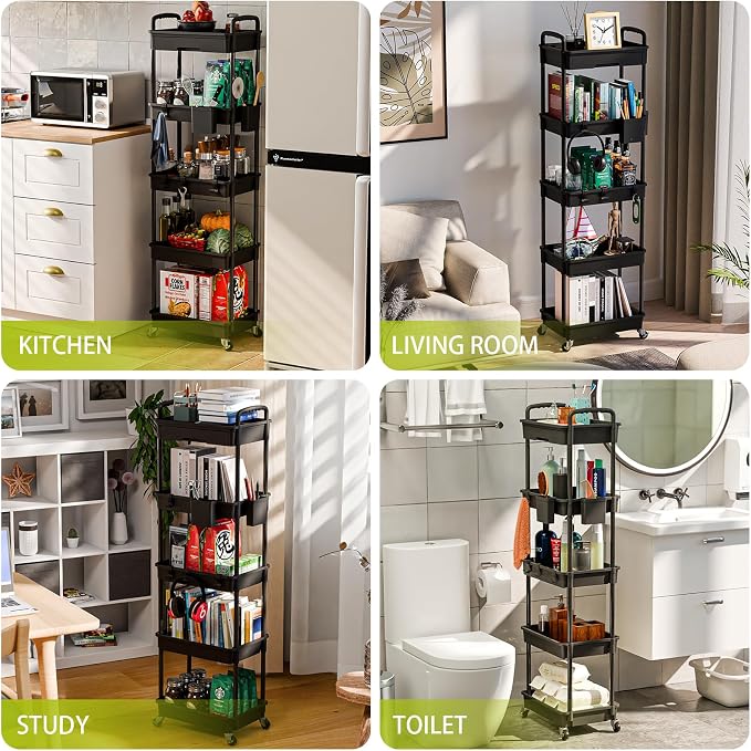 5 Tier Rolling Cart Organizer, Bathroom Cart Organizers - Image 6