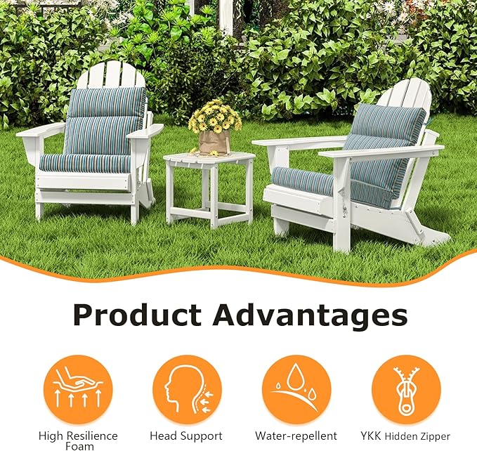 Sunbrella Outdoor High Back Chair Cushion Seat Pads, 44 x 21 Inch Water-Repellent & Fade-Resistant Patio Furniture Cushions with Ties for Adirondack, Rocking Chairs, Swell Turquoise