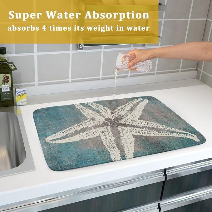 Giwawa Vintage Starfish Dish Drying Mat Coastal Beachy Nautical Drainer Rack - Image 7