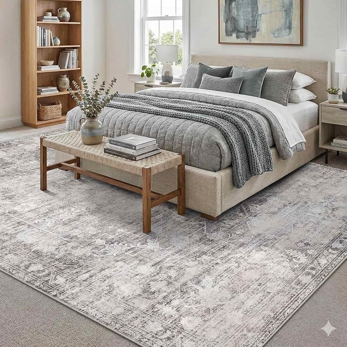 Vintage 8x10 Grey Rug For Living Room, Washable Large Area Rugs for Bedroom - Image 4