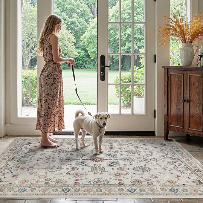 Floral Rug for Entryway Bedroom, 3x5 Washable Area Rug, Vintage Boho Throw Rugs - Image 3