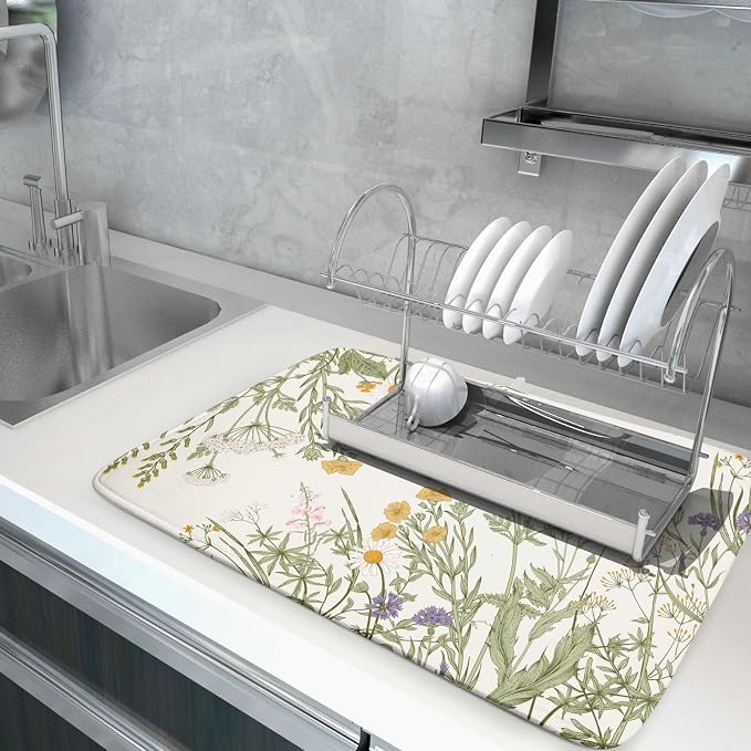 Khope Spring Dish Drying Mat for Kitchen Counter 18x24 Inch Sage Green Wild - Image 5