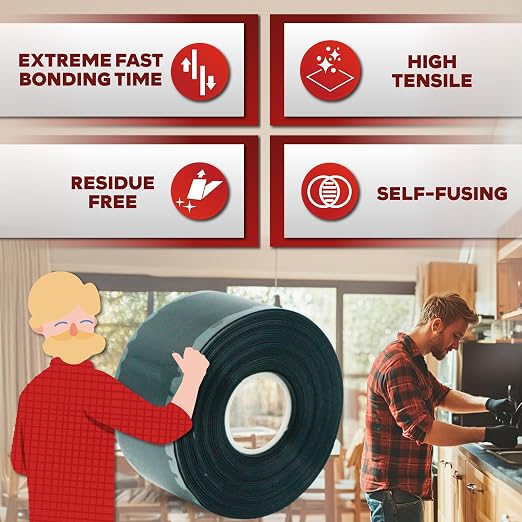 XFasten Self Fusing Silicone Tape Waterproof Black – 1" x 36 Feet, Self - Image 3