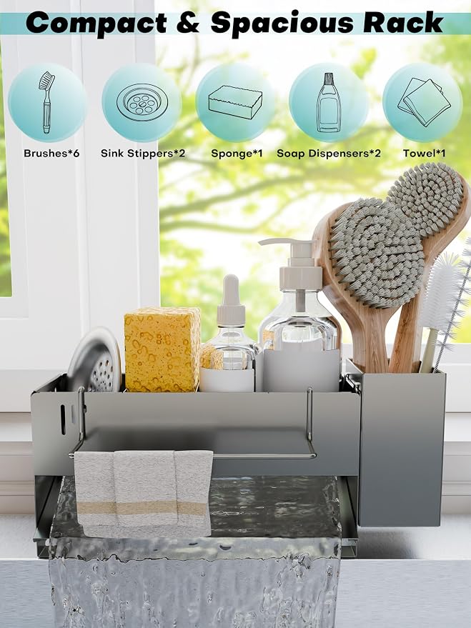 Sponge Holder for Kitchen Sink, Space-Saving Sink Caddy - Image 2