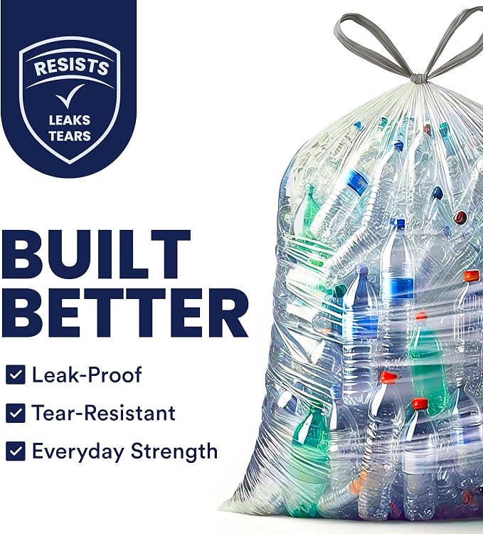 Plasticplace 32-33 Gallon Recycling Bags │ 0.9 Mil │ Clear Drawstring Garbage - Image 2