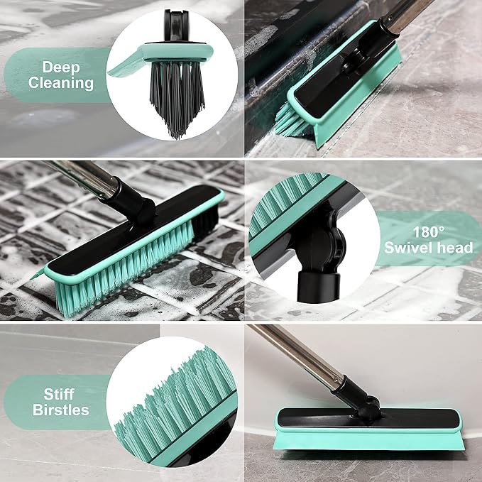 Grout Cleaner Brush with Long Handle, V-Shaped Floor Scrub Brush Swivel Grout - Image 5