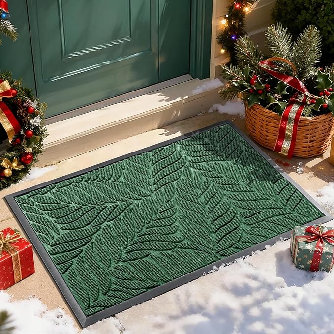 Yimobra Front Door Mat Outdoor Indoor, 29.5x17 All-Season Waterproof Door Mat Outside Entrance, All-Weather Non-Slip Outside Doormat for Garage Patio Entryway, Green