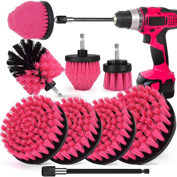 8 Pack Drill Brush Attachment Set, 1/4in Power Scrubber Brush + Extend Long Rod by Tialero