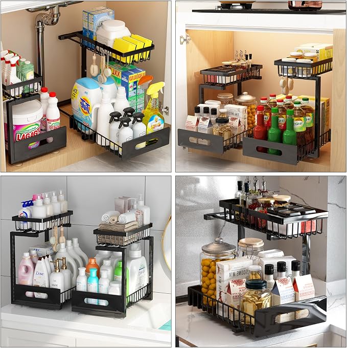 ADBIU Under Sink Organizer, 2 Packs 2 Tier Expandable Height Under-Sink - Image 3