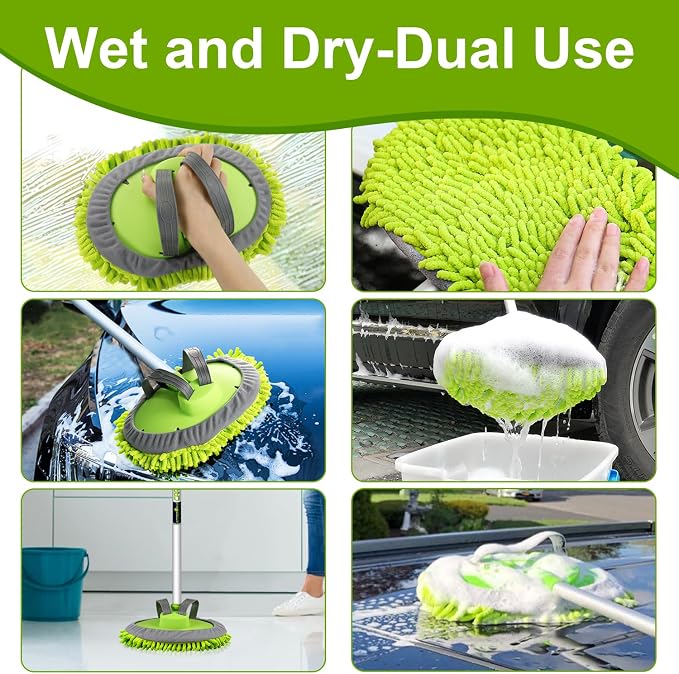anngrowy 62" Microfiber Car Wash Brush Mop Kit Mitt Sponge - Image 4