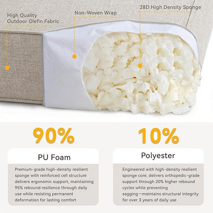 Outdoor Cushion Set for Furniture Patio Furniture, UV Resistant, Water Resistant - 6 Inch Thick Foam Garden Cushions– 24x24 Inch Patio Seat Covers for Chair/Sofa/Couch | Beige | 3-Pack |