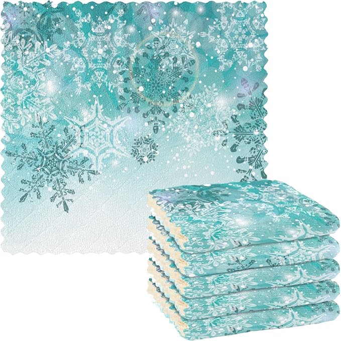 ALAZA Dish Towels Kitchen Cleaning Cloths Silver Winter Teal Turquoise by ALAZA