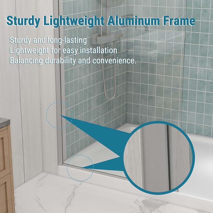 Sunrosa 32"×76" Shower Glass Panel, 8mm Thick Shower Screen, Brushed Nickel - Image 6