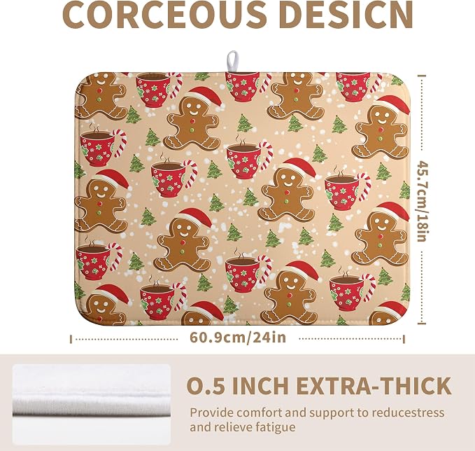 Cute Gingerbread Man Xmas Dish Drying Mat, Absorbent Dish Pad, 18x24 inch - Image 2
