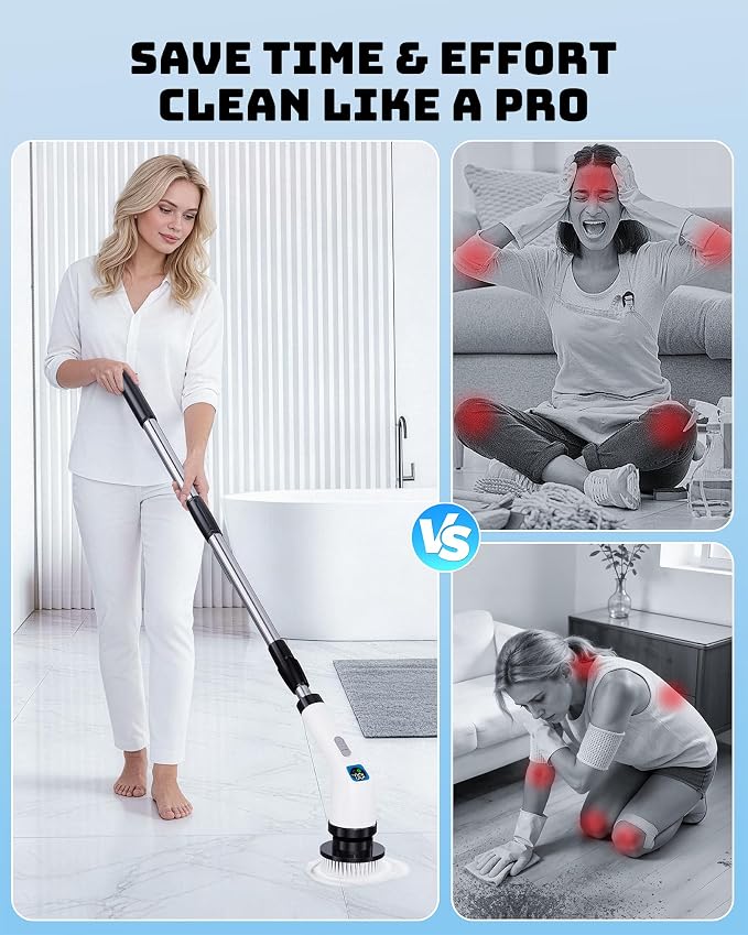 Electric Spin Scrubber, IPX7 Shower Scrubber 7 Replaceable Brush Heads-90Mins - Image 6