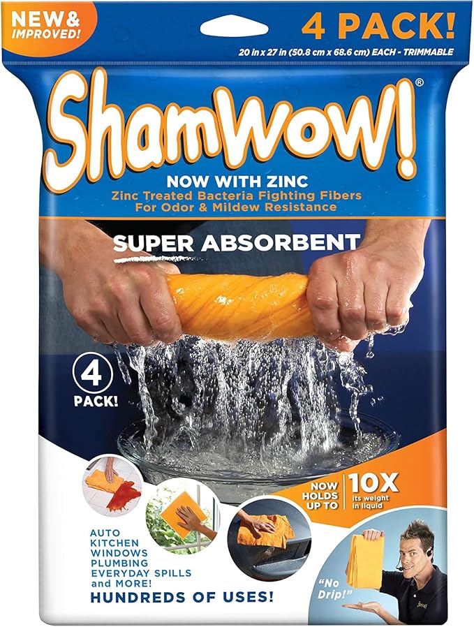 ShamWow Original Super Absorbent Multi-Purpose Cleaning Shammy Chamois Towel by Shamwow