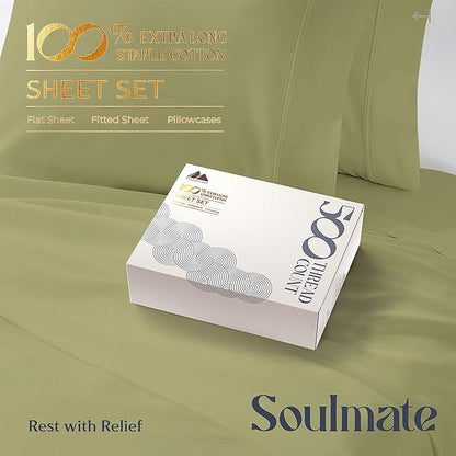 Mayfair Linen 500 Thread Count Split King Sheets Sets for Adjustable Bed - 5 PC Split King Size Bed Sheet Set Cotton (Sage Green), Soft, Cooling, Sateen 16" Deep Pocket Bedsheet (Fits 18" Mattress)