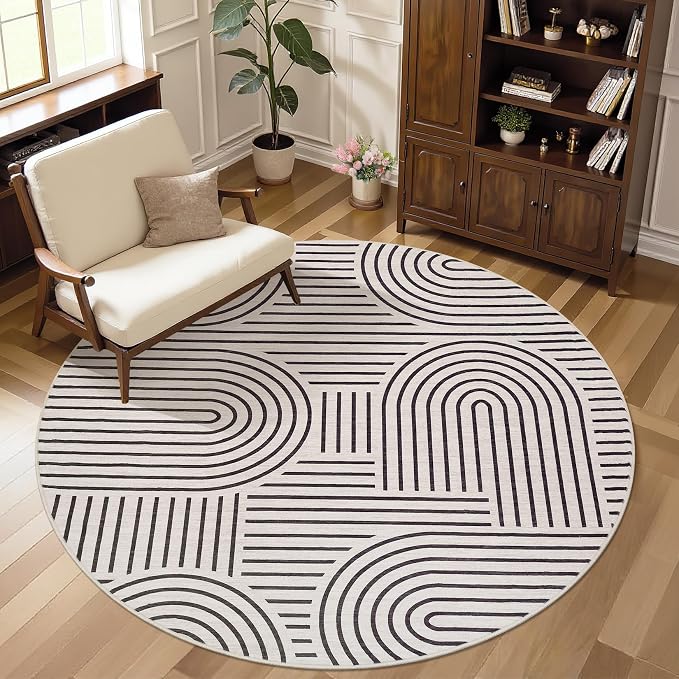 Washable Rug 4ft Area Rugs for Living Room, Abstract Rug for Bedroom, Soft by ROYHOME