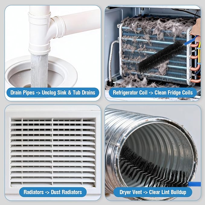 3PCS Drain Brush Set with Refrigerator Coil Cleaning Brush, Bathroom Drains - Image 6