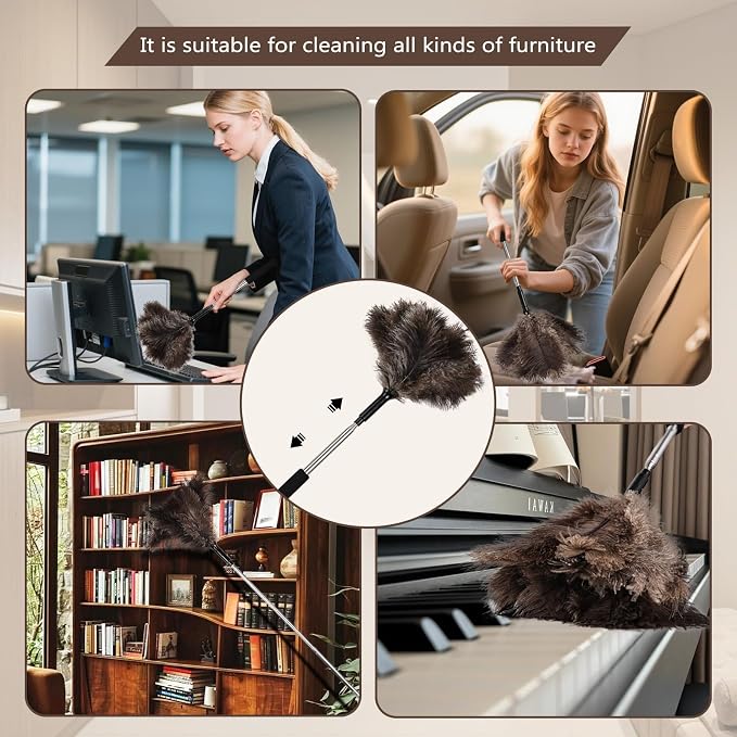 Telescopic Ostrich Feather Duster, 59-inch Naturally Fluffy Long-Handled - Image 5