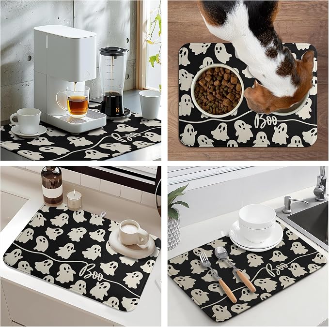 Halloween Ghosts Dish Drying Mat Black and White Large Kitchen Mats Dish Drying - Image 7