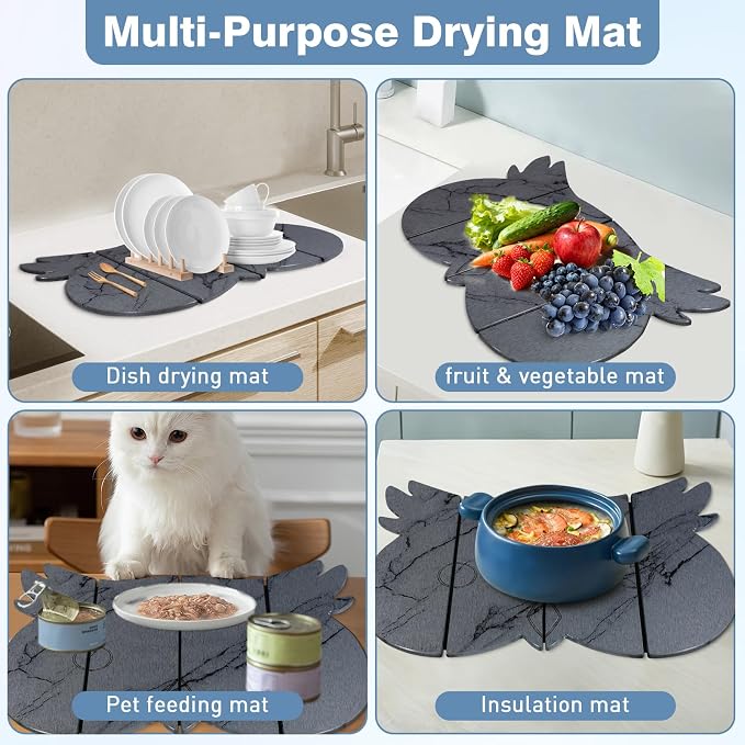 Large Stone Dish Drying Mat for Kitchen Counter, Owl Shape Design Drying Pads - Image 5