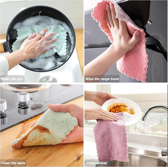 20 Pack Cleaning Cloth Kitchen Cloth, Dish Towels Super Absorbent Coral Velvet - Image 3