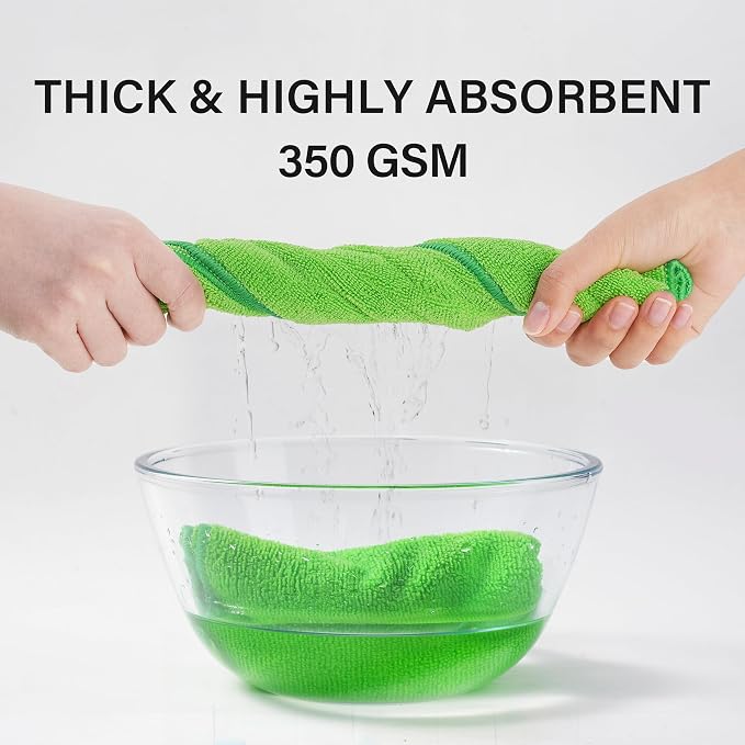 Ninia Microfiber Cleaning Cloths, 12 Pack Green 35x35cm, 350 GSM Thick & - Image 5
