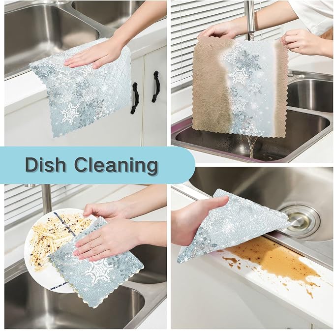 ALAZA Dish Towels Kitchen Cleaning Cloths Silver Snowflakes Winter Christmas - Image 2