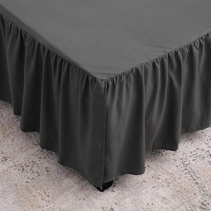 Black Bed Skirt Queen Size Ruffled Bed Skirt with Split Corners, Queen Bed Skirt 18 Inch Drop, TSUTOMI Queen Size Bed Skirt Black for Ruffled Bed Skirt with Split Corners, Bed Skirt Queen Size