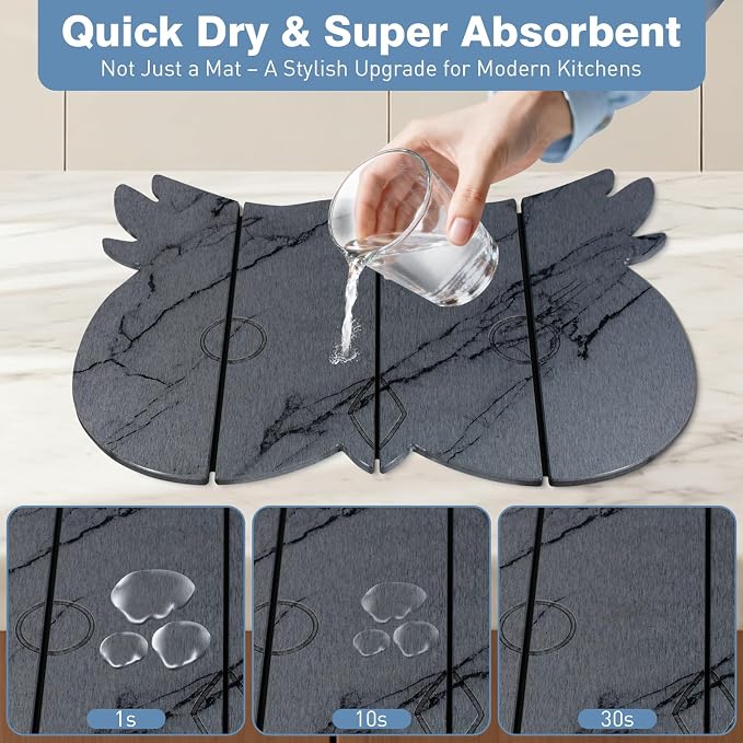 Large Stone Dish Drying Mat for Kitchen Counter, Owl Shape Design Drying Pads - Image 4
