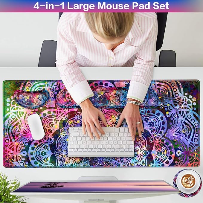 Mouse Pad with Wrist Rest, 4-in-1 Large Mousepad+Keyboard Wrist Rest+Mouse Pad - Image 2