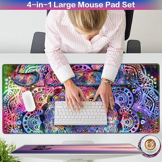 Mouse Pad with Wrist Rest, 4-in-1 Large Mousepad+Keyboard Wrist Rest+Mouse Pad - Image 2