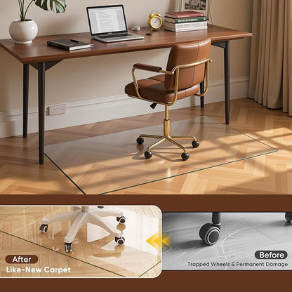 Antok Tempered Glass Chair Mat, 28"x48" Office Chair Mat for Carpet & Hardwood Floors, Heavy Duty 0.2" Desk Chair Mat for Smooth Rolling at Home or Office