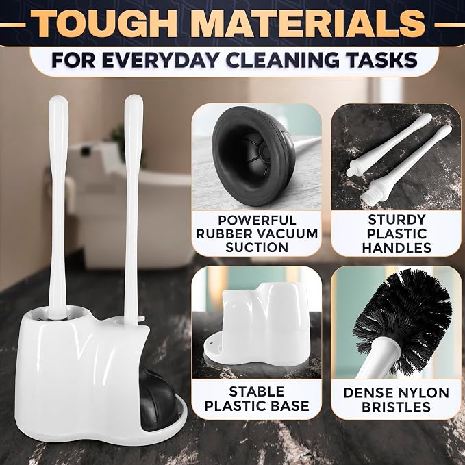 2-in-1 White Toilet Brush and Plunger Set - Image 3