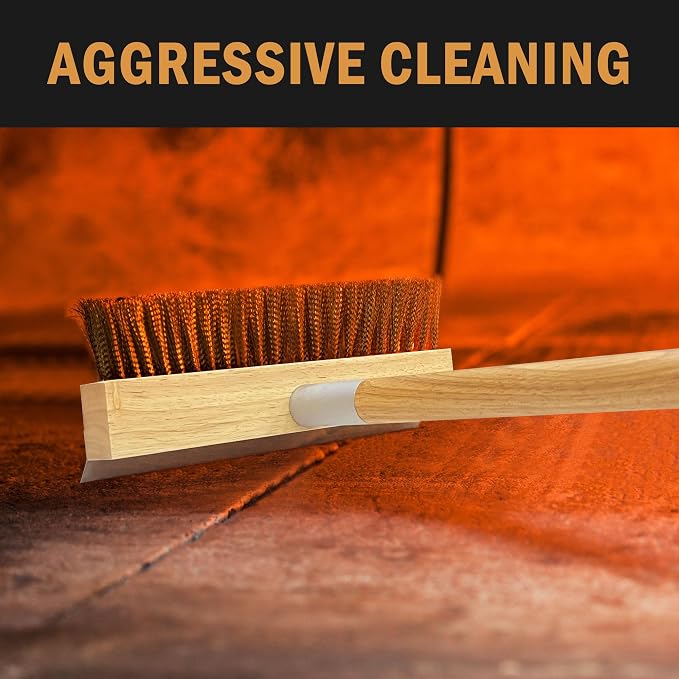LRUI Pizza Oven Brush with Scraper, 41-Inch Long Wood Handle Brass Bristles - Image 5