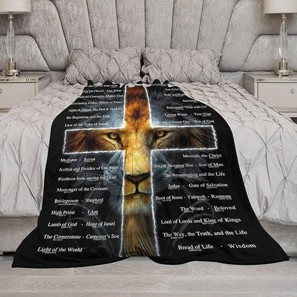 Christian Lion Blanket Scripture Jesus Throw Blanket Christian Gifts for Women Men Religious Blanket for Kids Adults Soft Warm Cozy Fleece Blanket for Couch Sofa Bed 60"x80"