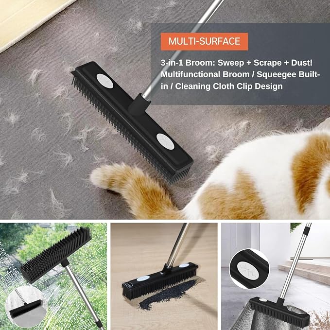Carpet Rake Reusable Pet Hair Remover Rubber Broom - Image 3