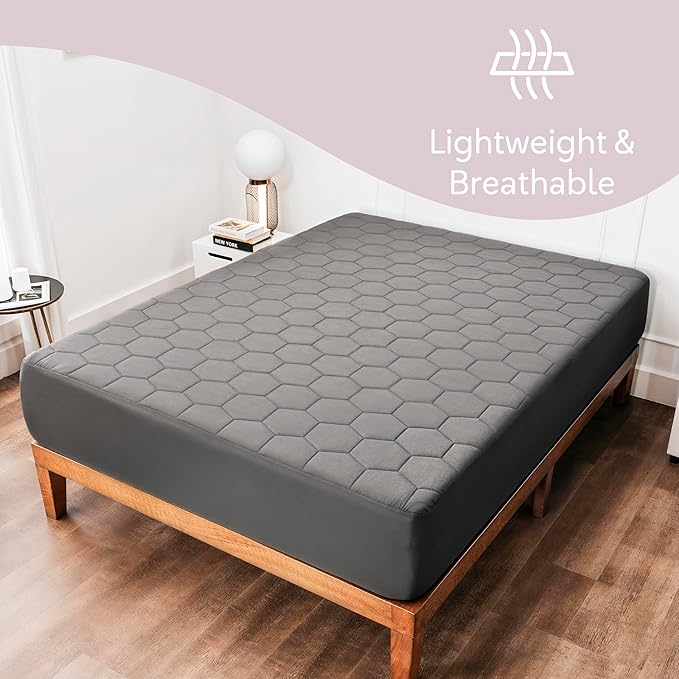 Hearth & Harbor 2 Pack Full Size Quilted Fitted Mattress Pad Cover, 100% Waterproof Mattress Protectors, Deep Pocket Fitted Mattress Cover 8" - 21" (54" x 75", Gray)