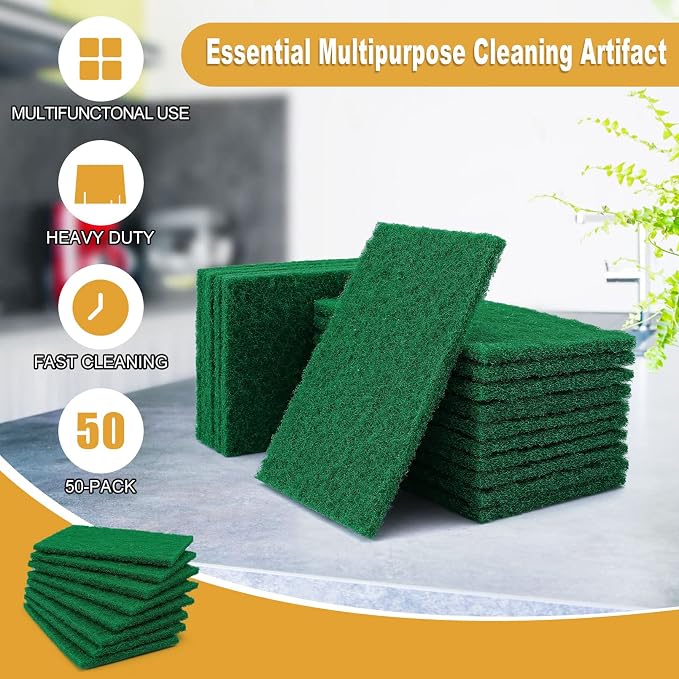 100 Pcs Scouring Pads, Heavy Duty Scour Pads, 4 x 5.95 inch Reusable Green - Image 4