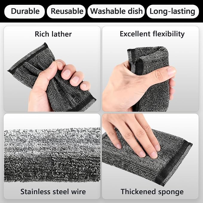 6 Pcs Steel Wool Scrubber Kitchen Sponges, Non Scratch Scrubbers Heavy Duty - Image 3