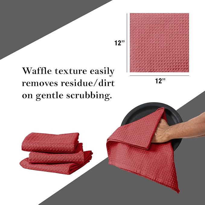 Red Waffle Dishcloths, 12x12 Inch, 100% Cotton, Quick Drying and Reusable - Image 5