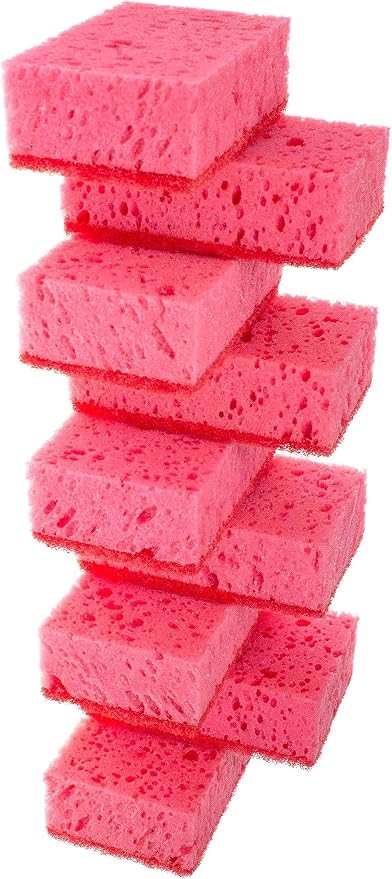 Pink Multi Use Scrub Sponges. Made in Europe. 9 Pack, 4.3x2.8x1.4 inches. by Okleen