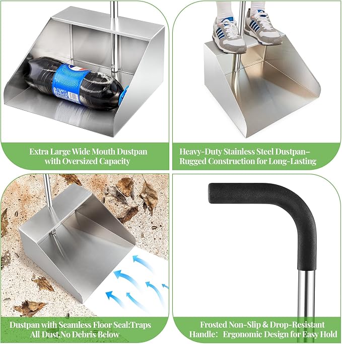 32In Extra Large Dust Pan with Long Handle, Heavy Duty Metal Dust Pan - Image 3