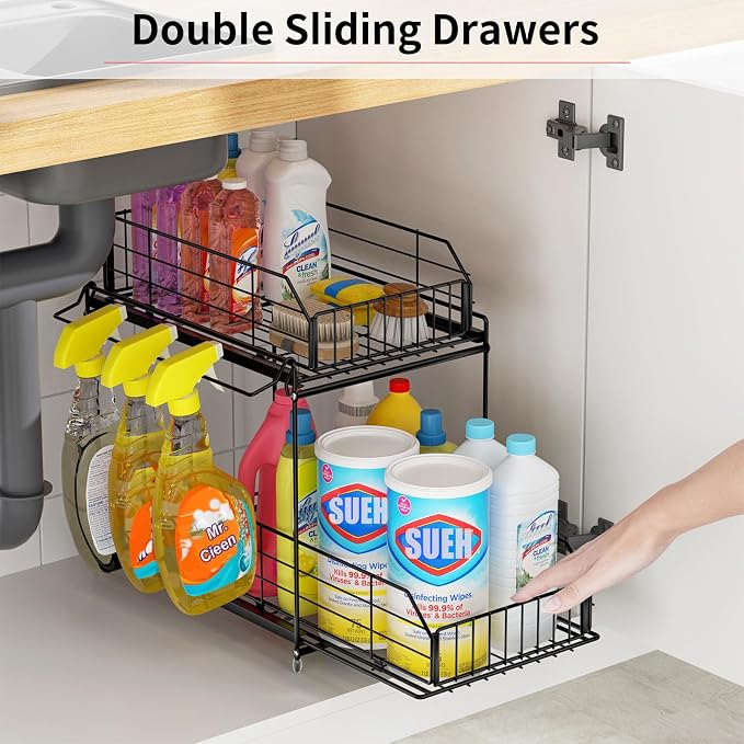 SUEH DESIGN Under Sink Organizer, 2 Tier Bathroom Cabinet Organizer Metal - Image 4