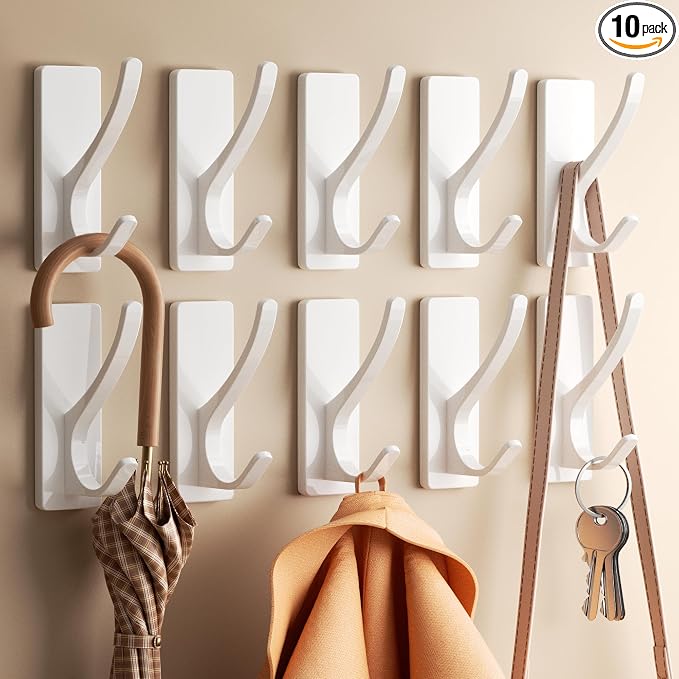Self Adhesive Coat Hooks for Hanging, Heavy Duty Stainless Double Wall Hook for by pickpiff