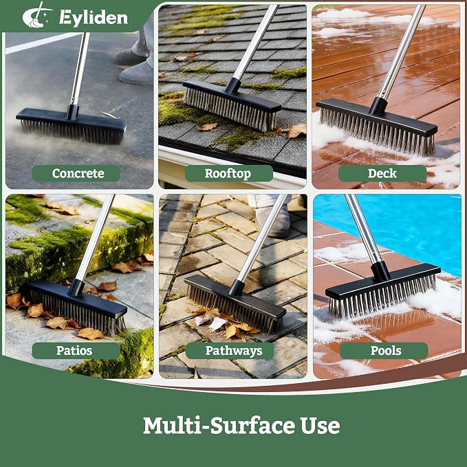 Eyliden Push Broom, Heavy Duty Moss Wire Scrub Brush - Image 3