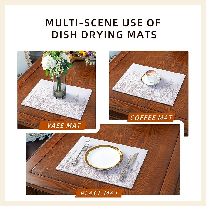 Dish Drying Mat, Absorbent Coffee Mat Rubber Backed, Soft Silicone Dish Drying - Image 6