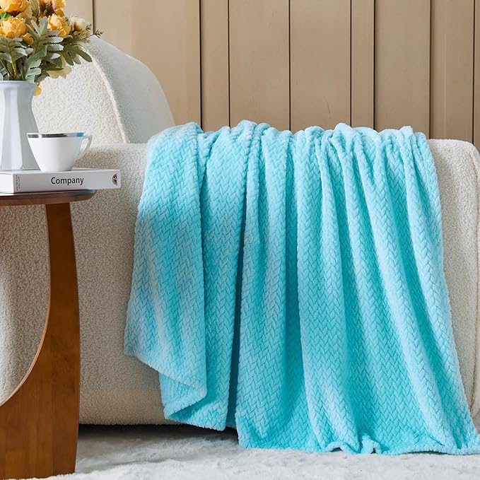 NEWCOSPLAY Super Soft Throw Blanket Turquoise Premium Silky Flannel Fleece Leaves Pattern Lightweight Bed Blanket All Season Use (Turquoise, Throw(50"x60"))